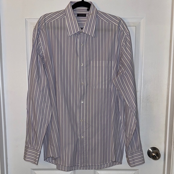Valentino Men’s Lavender and White Striped Dress Shirt 43/17
